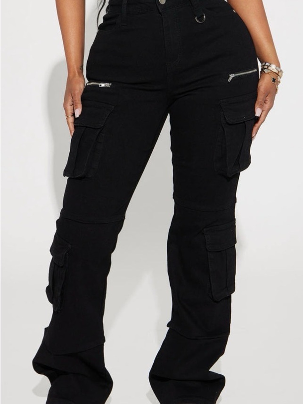 Fashion Nova Black Cargo High-Rise Stretch Jeans for Women Brand New Size 15